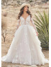 Long Sleeves Ivory 3D Lace Tulle Modern Wedding Dress